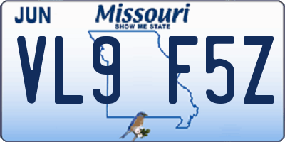 MO license plate VL9F5Z