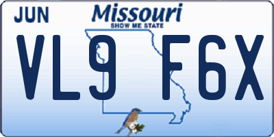 MO license plate VL9F6X
