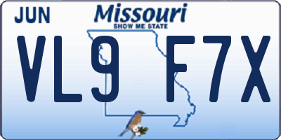 MO license plate VL9F7X
