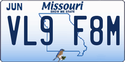 MO license plate VL9F8M