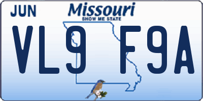 MO license plate VL9F9A