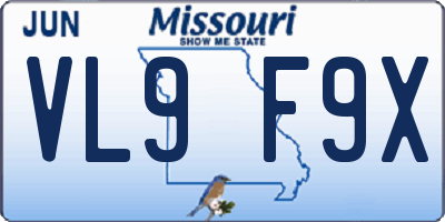 MO license plate VL9F9X