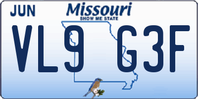 MO license plate VL9G3F