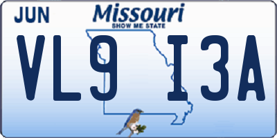 MO license plate VL9I3A