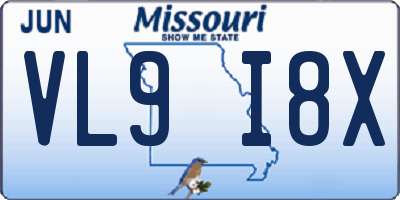 MO license plate VL9I8X