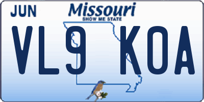 MO license plate VL9K0A