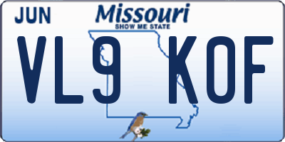 MO license plate VL9K0F