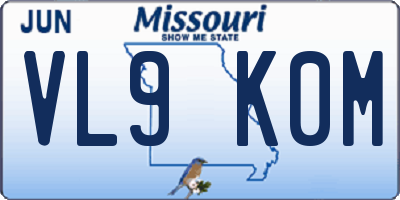 MO license plate VL9K0M