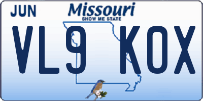 MO license plate VL9K0X