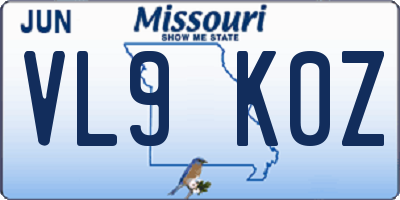 MO license plate VL9K0Z