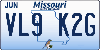 MO license plate VL9K2G