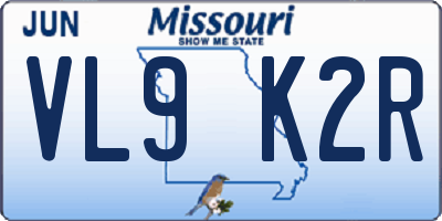MO license plate VL9K2R