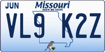 MO license plate VL9K2Z