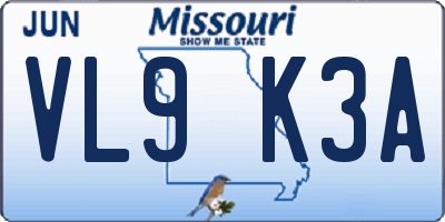 MO license plate VL9K3A