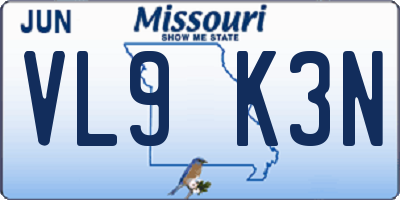 MO license plate VL9K3N
