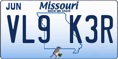 MO license plate VL9K3R