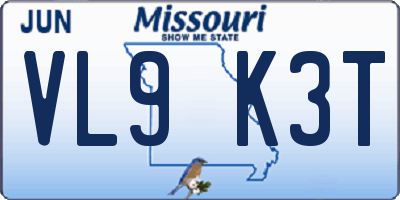 MO license plate VL9K3T