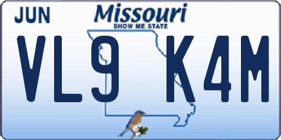 MO license plate VL9K4M