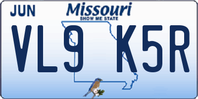 MO license plate VL9K5R