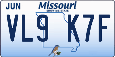 MO license plate VL9K7F