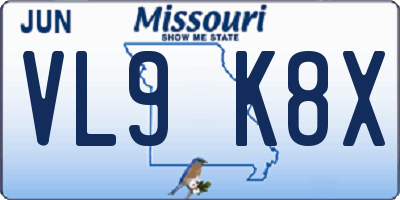 MO license plate VL9K8X