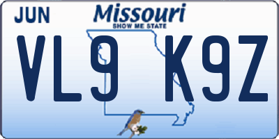 MO license plate VL9K9Z