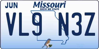 MO license plate VL9N3Z