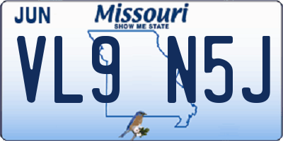 MO license plate VL9N5J