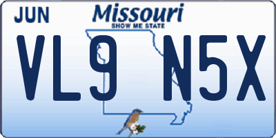 MO license plate VL9N5X
