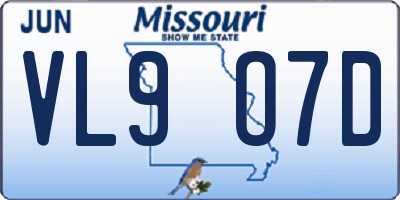 MO license plate VL9O7D
