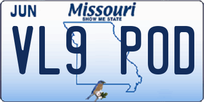 MO license plate VL9P0D