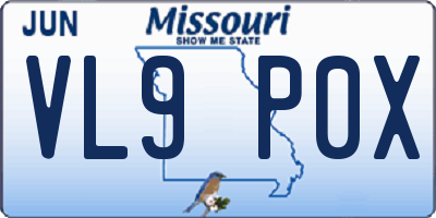 MO license plate VL9P0X