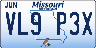 MO license plate VL9P3X