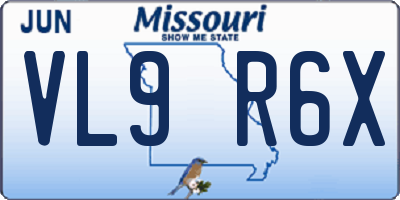 MO license plate VL9R6X