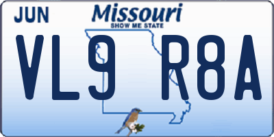 MO license plate VL9R8A