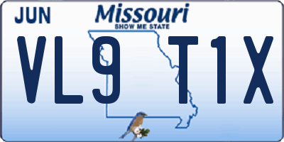 MO license plate VL9T1X