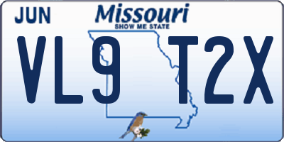 MO license plate VL9T2X