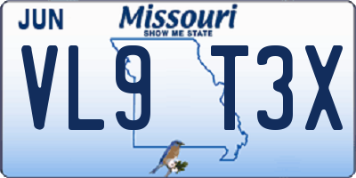 MO license plate VL9T3X