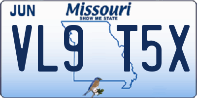 MO license plate VL9T5X