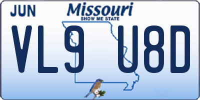 MO license plate VL9U8D