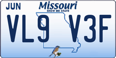 MO license plate VL9V3F