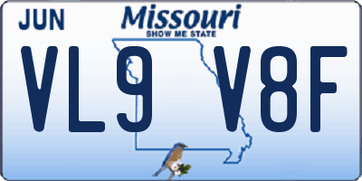 MO license plate VL9V8F