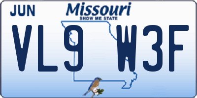 MO license plate VL9W3F