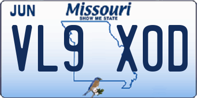 MO license plate VL9X0D