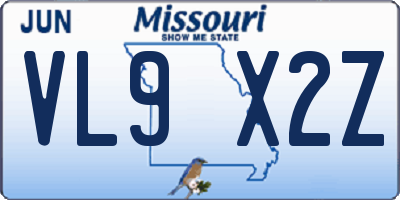 MO license plate VL9X2Z