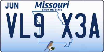 MO license plate VL9X3A