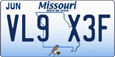 MO license plate VL9X3F