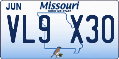 MO license plate VL9X3O