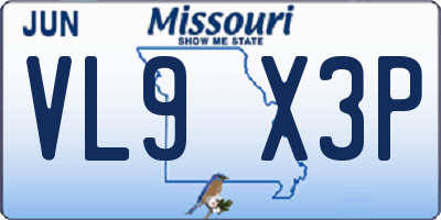 MO license plate VL9X3P