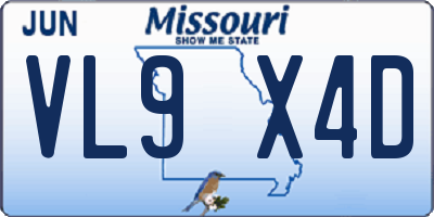 MO license plate VL9X4D
